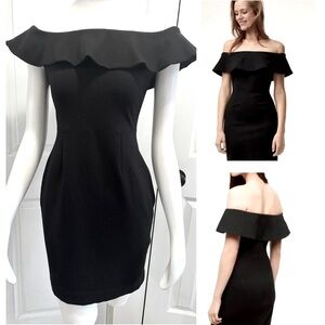 Aritzia Babaton Emry Dress Off The Shoulder Strapless Ruffle Mini Black Size 4